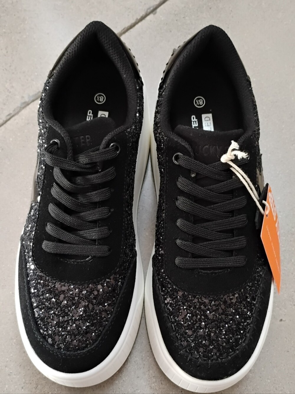 Lucky Step Black Glitter Platform Sneakers for Women - Picture 9 of 13